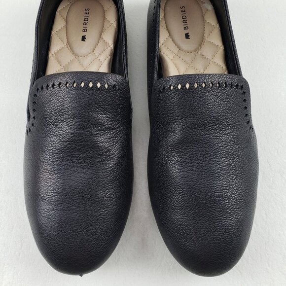 Birdies Starling Leather Loafer Flat Women 8 Black Laser Cut Slip On Casual Shoe - Picture 4 of 13